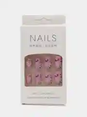 Ногти накладные с дизайном, розовые с рисунками