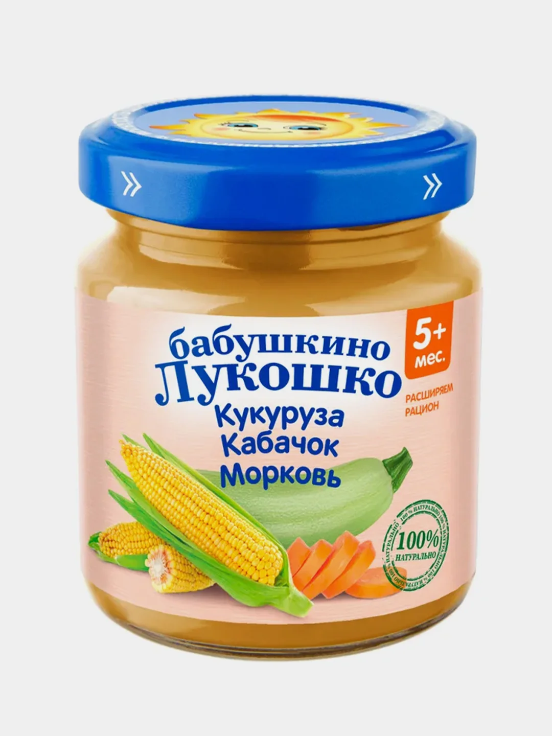 Пюре овощное Бабушкино Лукошко, Кукуруза, кабачки и морковь, с 5 месяцев, 100 г, 6 штук