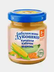 Пюре овощное Бабушкино Лукошко, Кукуруза, кабачки и морковь, с 5 месяцев, 100 г, 6 штук