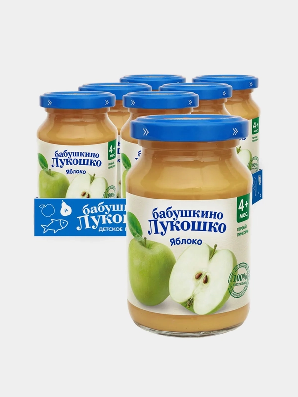Пюре фруктовое Бабушкино Лукошко, яблоко, с 4-х месяцев , 6 штук по 190 г