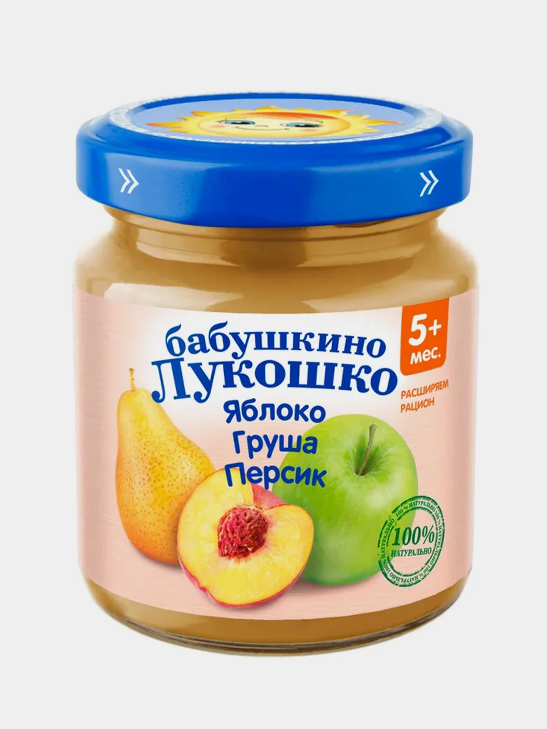 Пюре фруктовое Бабушкино Лукошко Яблоки, груши и персики с 5-ти месяцев , 100 г , уп 6 шт