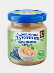 Пюре мясное Бабушкино Лукошко Мясо цыплят с рисовой крупой, с 6-ти мес, 100 г , уп 6 шт