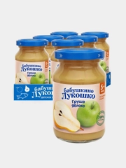 Пюре фруктовое Бабушкино Лукошко, с грушей и яблоком, с 5 месяцев, 6 штук по 190 г