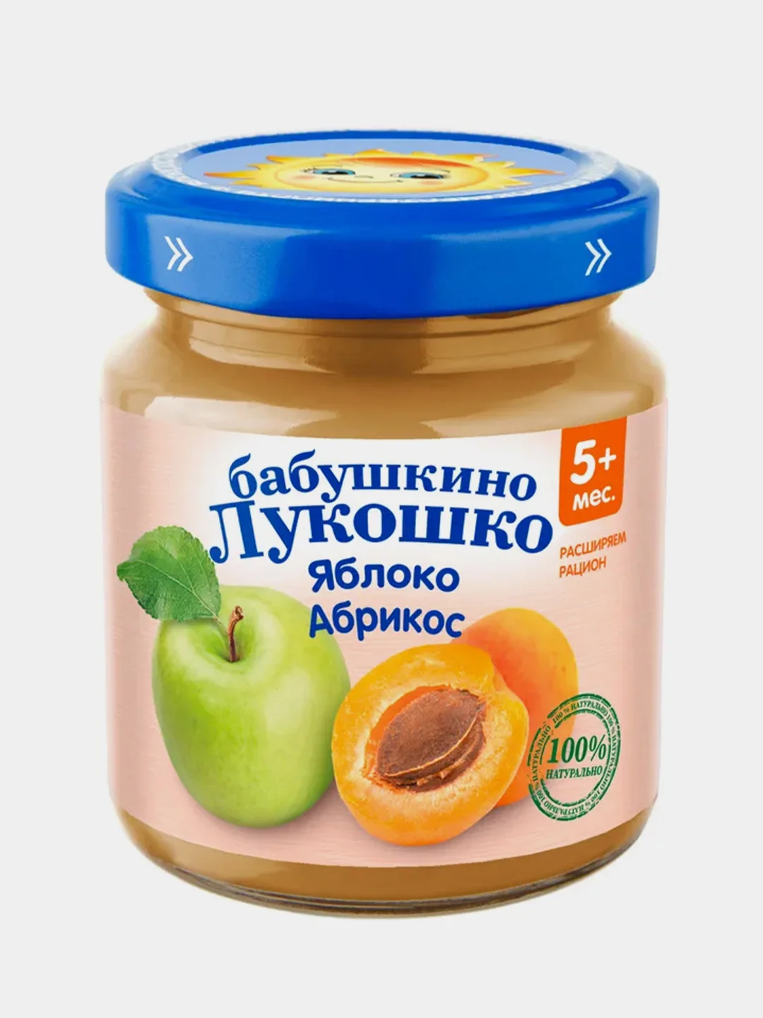 Пюре фруктовое Бабушкино Лукошко, с яблоком и абрикосом, с 5-ти месяцев, 6 штук по 100 г