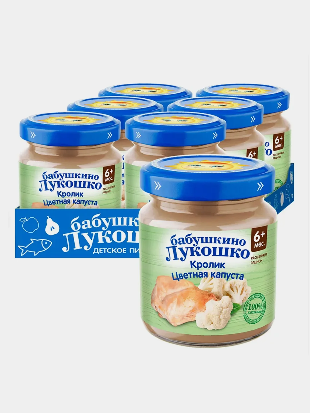 Пюре овощное Бабушкино Лукошко Цветная капуста с кроликом с 6-ти месяцев, 100 г, уп 6 шт
