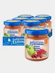 Пюре фруктовое Бабушкино Лукошко Яблоки, малина и вишня с 5-ти месяцев , 100 г , уп 6 шт