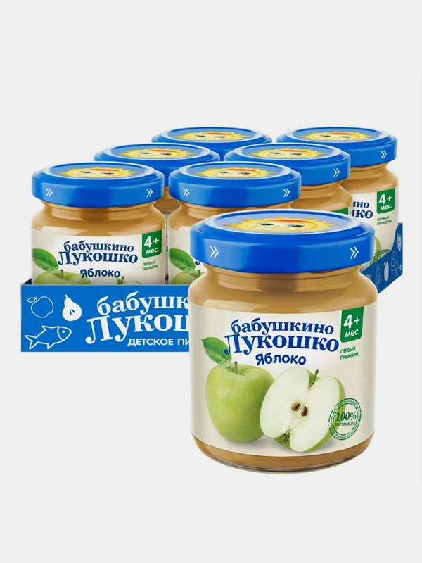 Пюре фруктовое Бабушкино Лукошко Яблоко с 4-х месяцев , 100 г , уп 6 шт