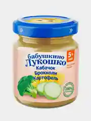 Пюре овощное Бабушкино Лукошко, кабачок, брокколи и картофель, с 5 месяцев, 6 штук по 100г