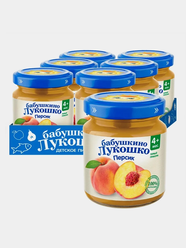 Пюре фруктовое Бабушкино Лукошко Персик с 4-х месяцев , 100 г , уп 6 шт