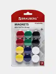 Магниты Brauberg "Standard", 30 мм, набор 12 штук, ассорти