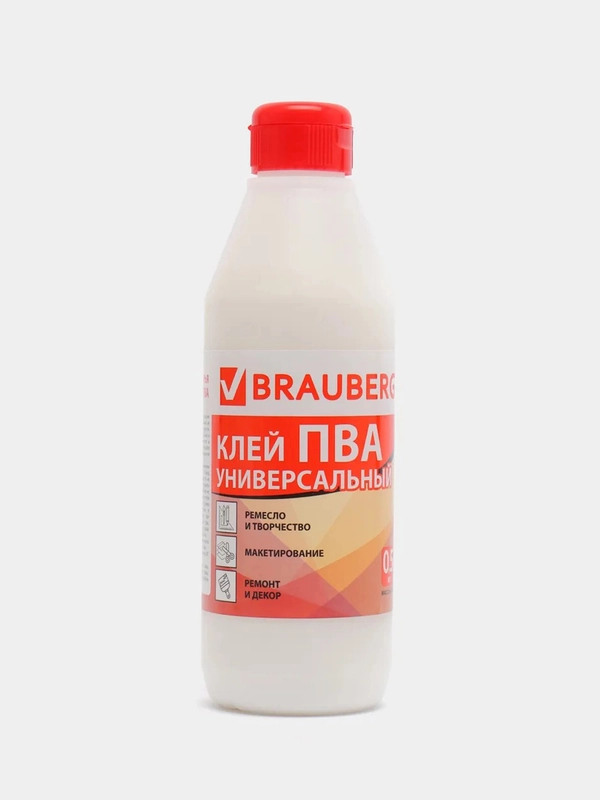Клей ПВА BRAUBERG, 0,5 кг, универсальный (бумага, картон, дерево), 600982