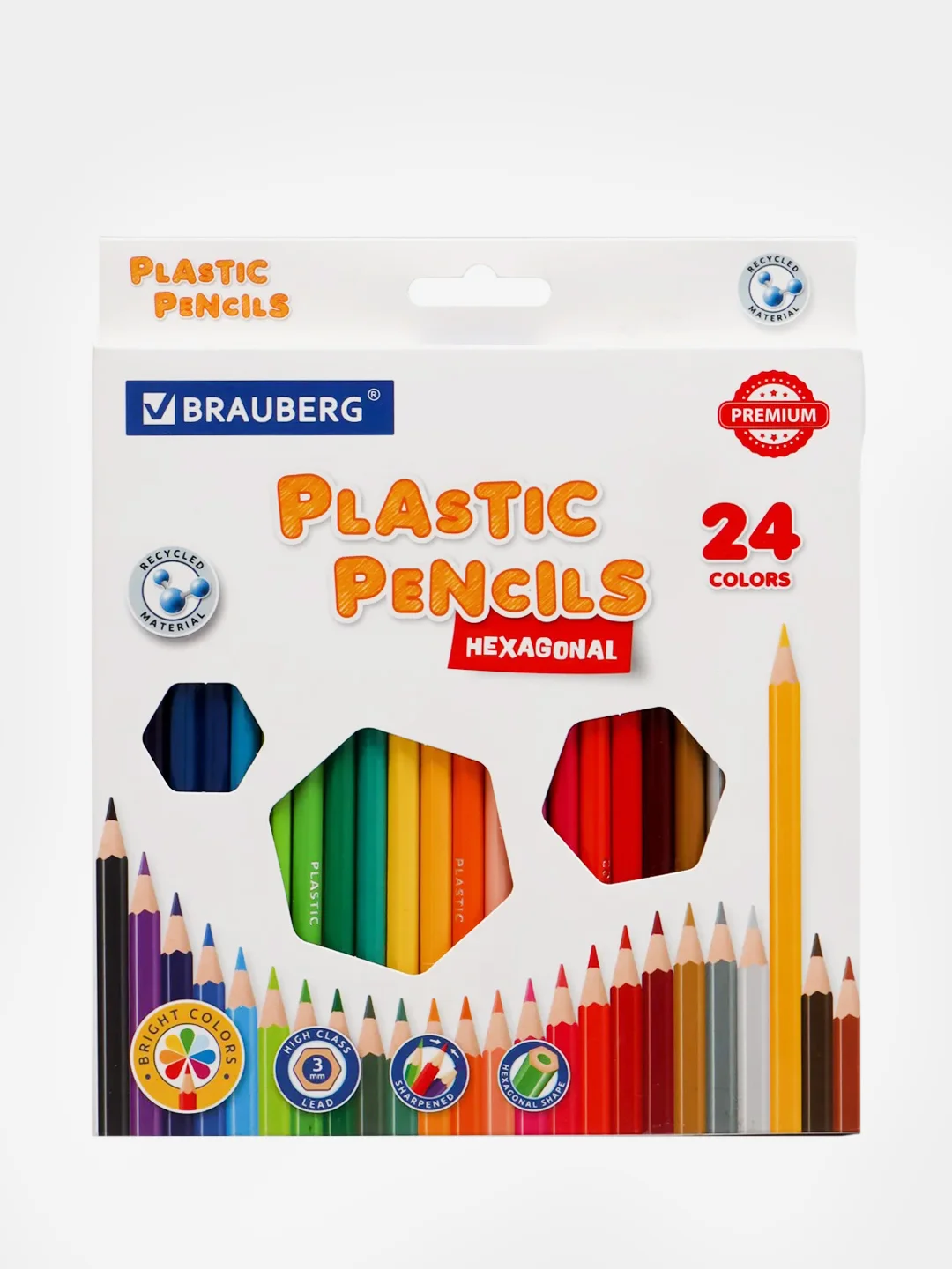 Карандаши цветные пластиковые BRAUBERG PREMIUM, 24 цвета