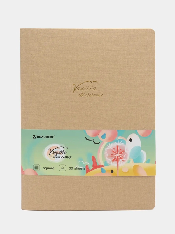 Тетрадь B5 60л, клетка, экокожа под лён, бежевый, BRAUBERG PASTEL, 403874