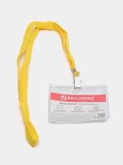 Бейдж горизонтальный BRAUBERG, 60 х 90 мм, 5 штук, на желтой ленте 45 см