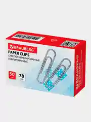 Скрепки большие BRAUBERG, 78 мм, никелированные, гофрированные, 50 штук, 270450