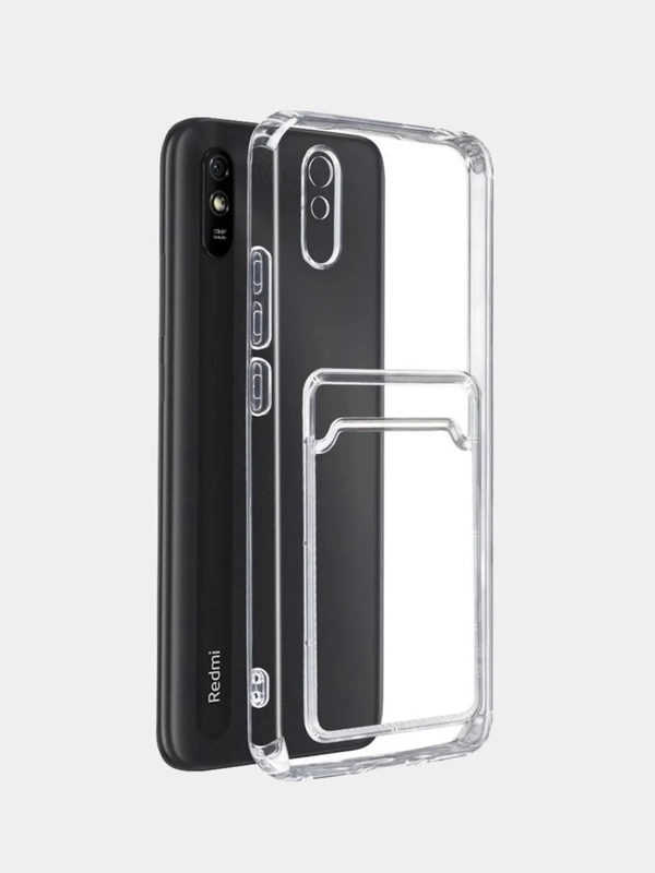 Силиконовый чехол для Xiaomi Redmi 9A / Сяоми Редми 9А прозрачный, с карманом для карт