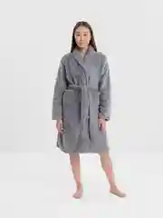 Серый халат женский банный, плюшевый, на запахе, 3 цвета