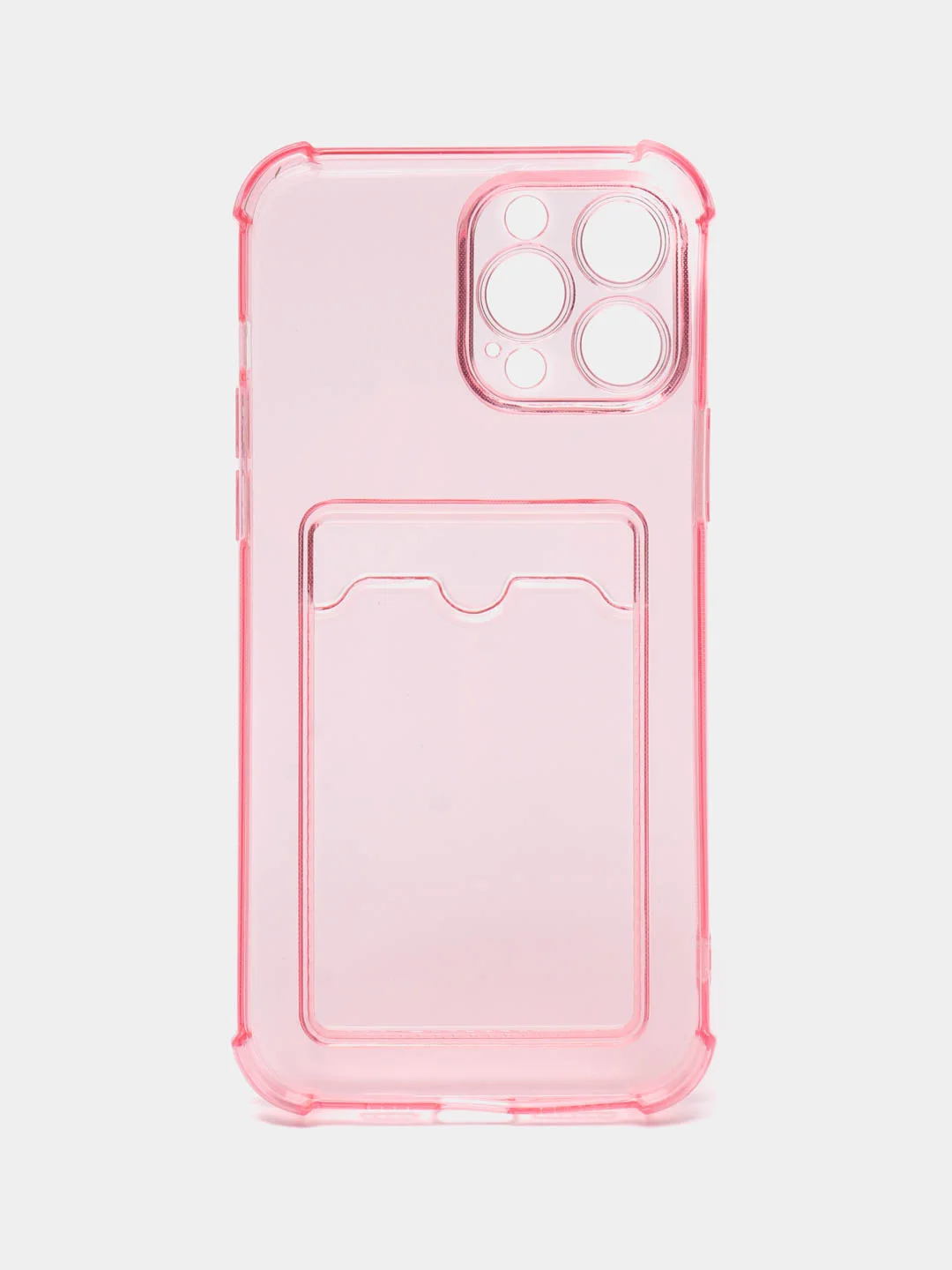 Кораллово-розовый чехол iPhone 15/14/13/12/11/Pro/Max/Plus/Mini/XR/Xs/6/8/7SE с карманом для карт прозрачный