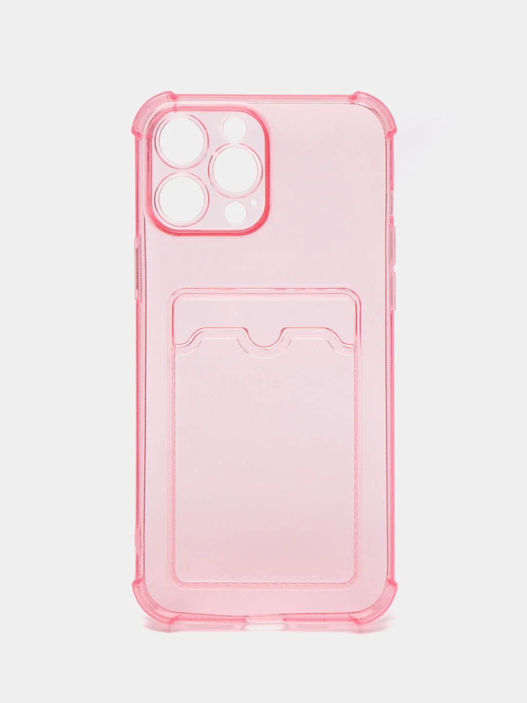 Кораллово-розовый чехол iPhone 15/14/13/12/11/Pro/Max/Plus/Mini/XR/Xs/6/8/7SE с карманом для карт прозрачный