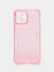 Кораллово-розовый чехол iPhone 15/14/13/12/11/Pro/Max/Plus/Mini/XR/Xs/6/8/7SE с карманом для карт прозрачный