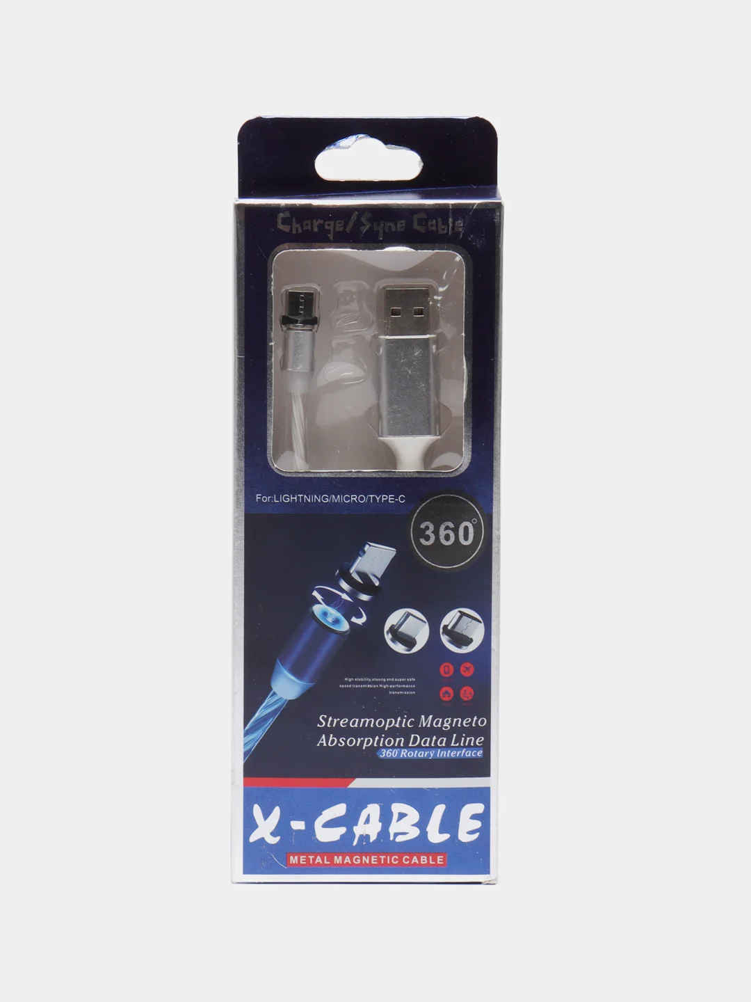 Красный кабель магнитный светящийся micro-USB, Lightning, Type-C, 2.1А, Android, iPhone
