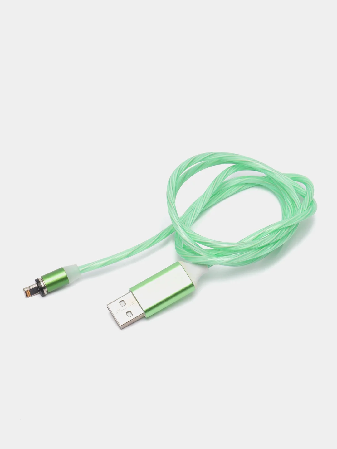 Зеленый кабель магнитный светящийся micro-USB, Lightning, Type-C, 2.1А, Android, iPhone