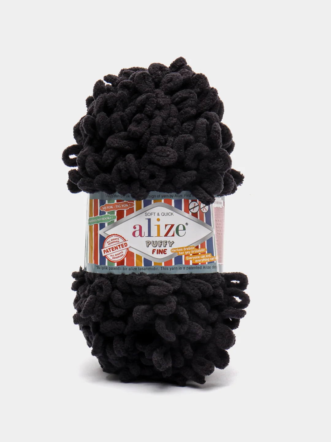 Черный пряжа Alize Puffy Fine 5 штук петельки маленькие