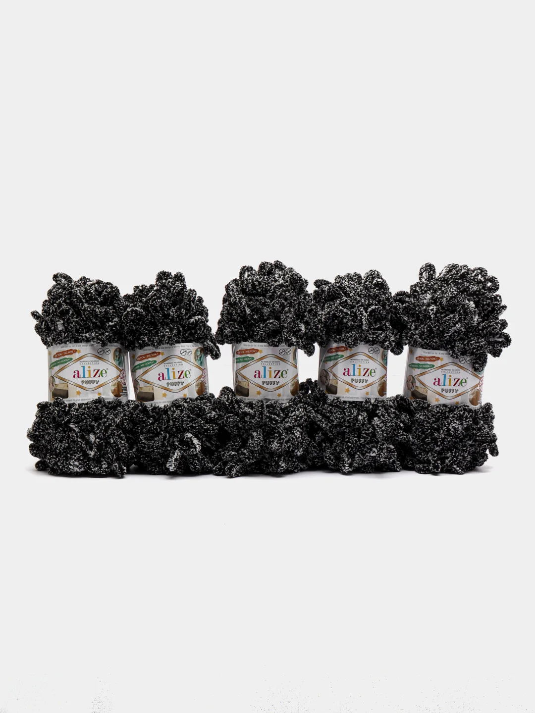 Серый пряжа Alize Puffy, 5 штук, петельки большие