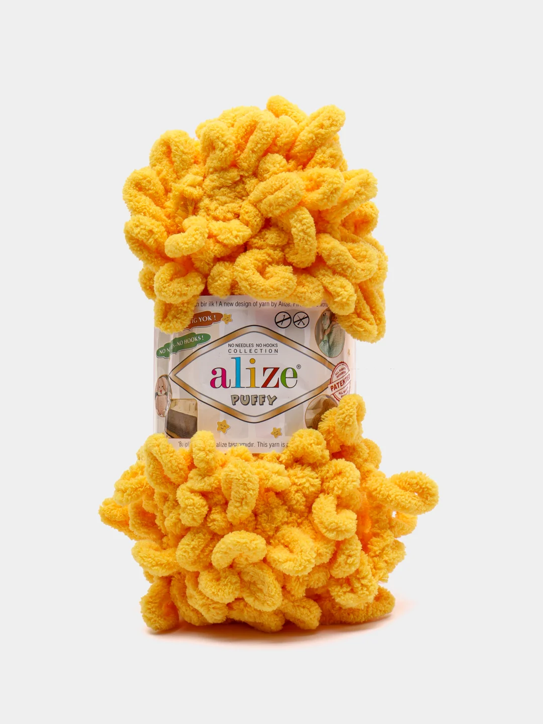 Желтый пряжа Alize Puffy, 5 штук, петельки большие