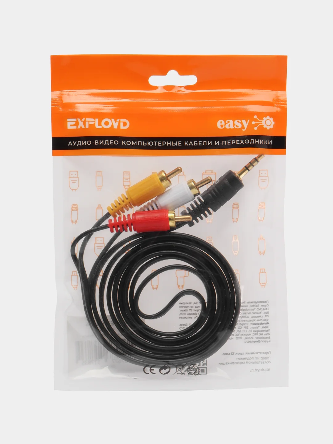 Черный кабель соединительный Exployd 3 RCA - AUX 1.5m EX-K-1404, кабель-тюльпан, переходник