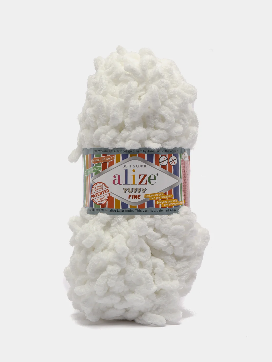 Белый пряжа Alize Puffy Fine 5 штук петельки маленькие