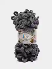 Тёмно-серый пряжа Alize Puffy, 5 штук, петельки большие