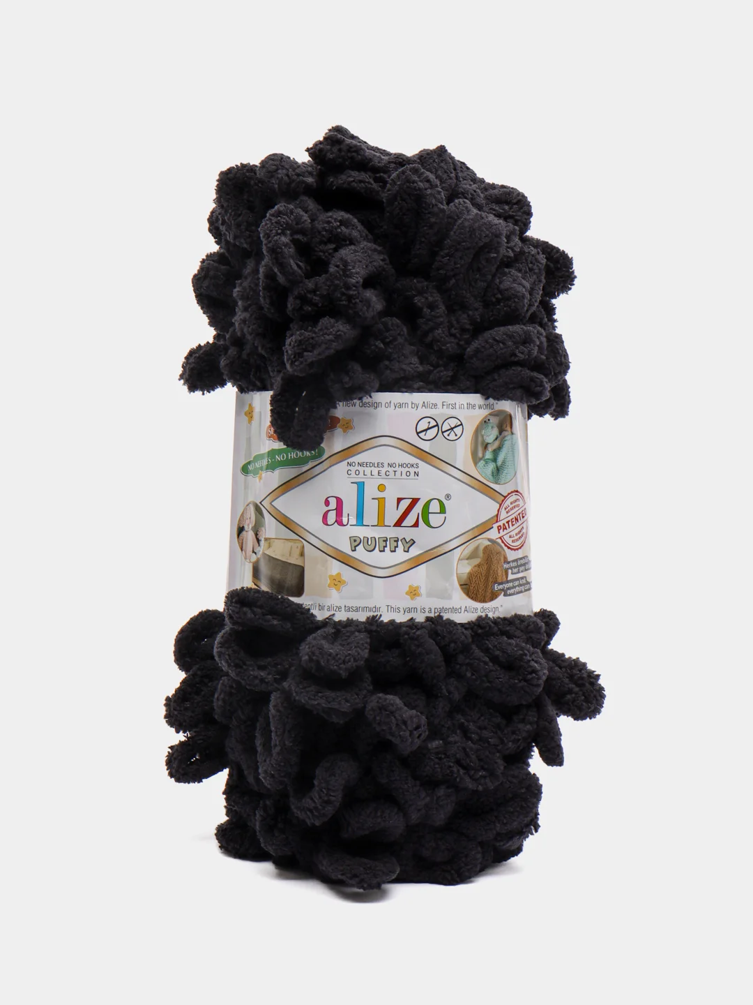 Черный пряжа Alize Puffy, 5 штук, петельки большие