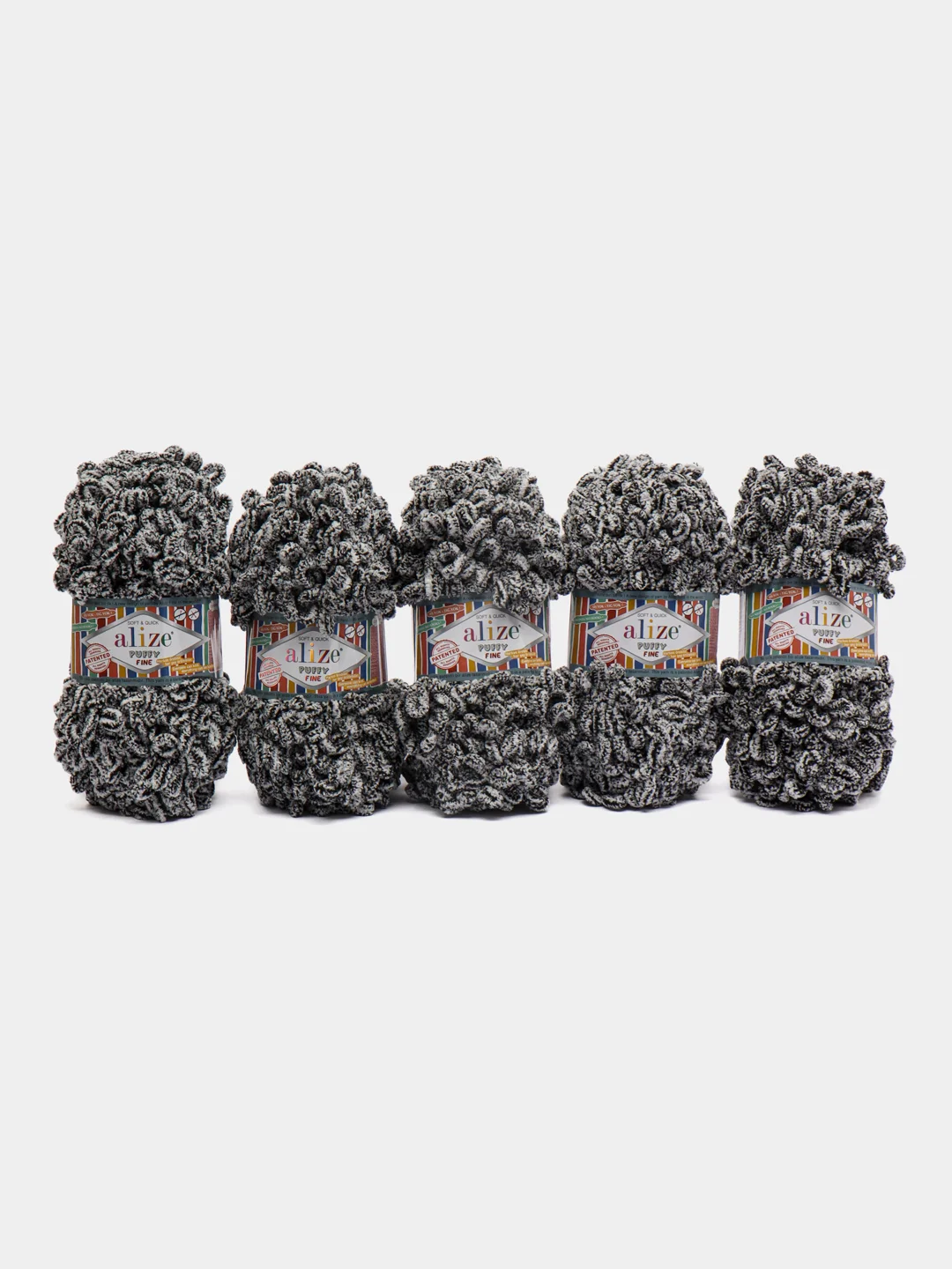 Серый пряжа Alize Puffy Fine 5 штук петельки маленькие