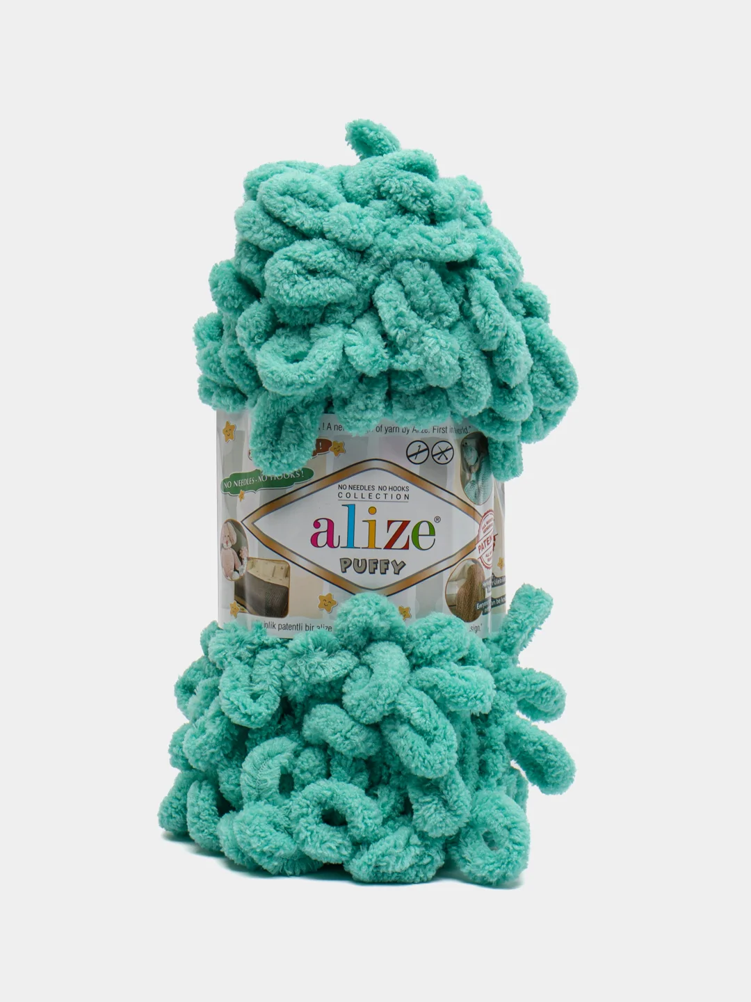 Бирюзовый пряжа Alize Puffy, 5 штук, петельки большие