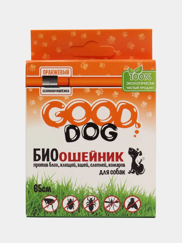 Ошейник от блох и клещей для собак оранжевый, Good Dog, 65 см