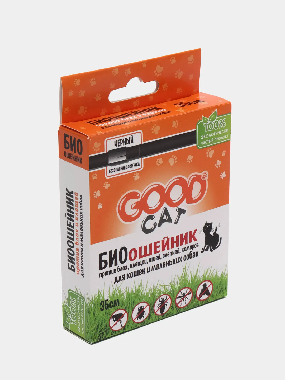Ошейник от блох и клещей для кошек и мелких пород собак черный, Good Cat, 35 см