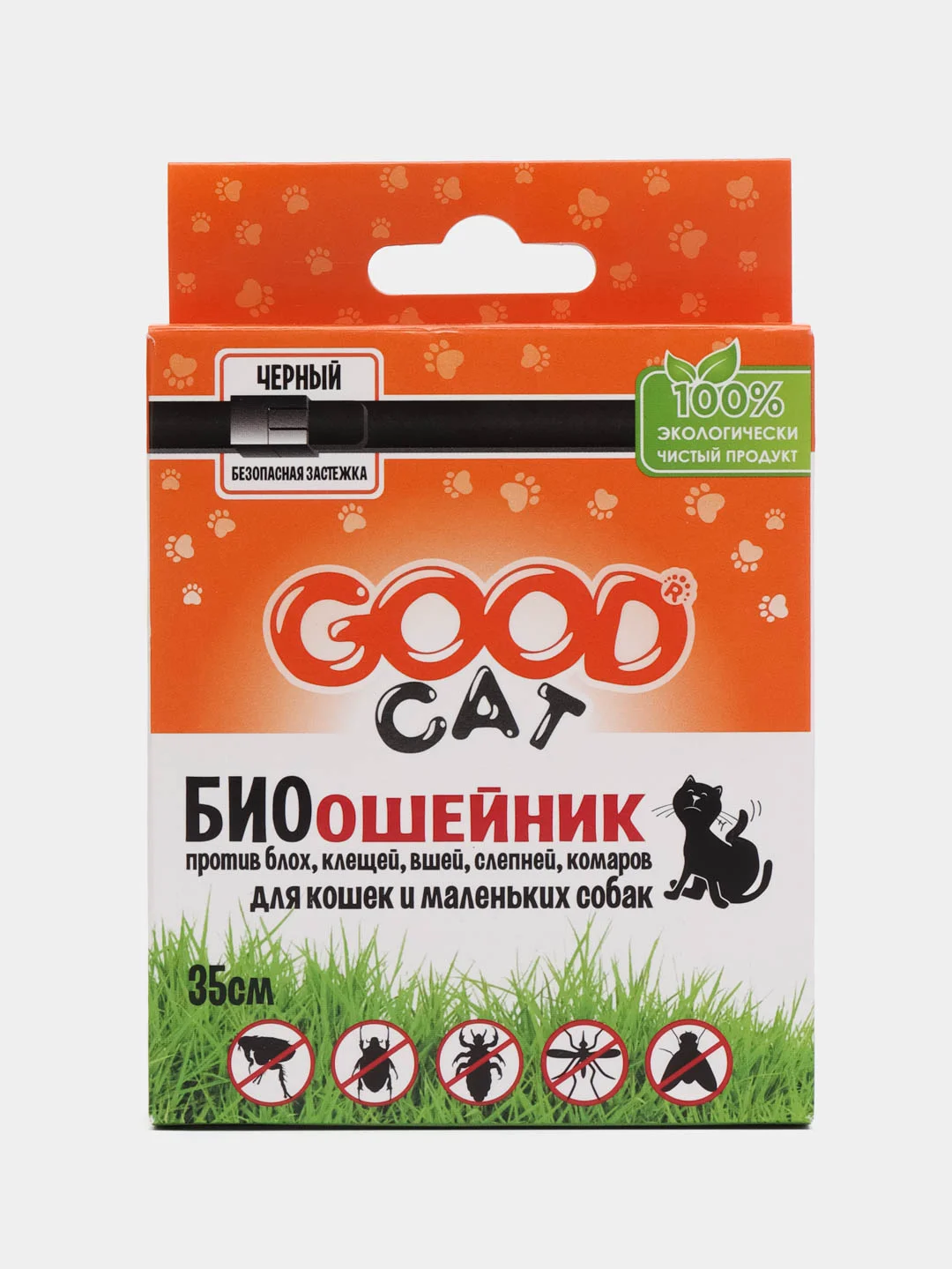Ошейник от блох и клещей для кошек и мелких пород собак черный, Good Cat, 35 см