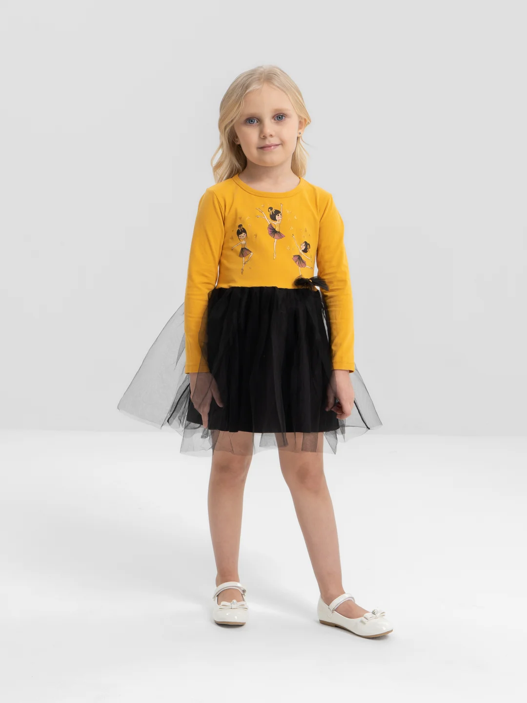 Черный платье для девочки, с длинным рукавом, 3-7 лет