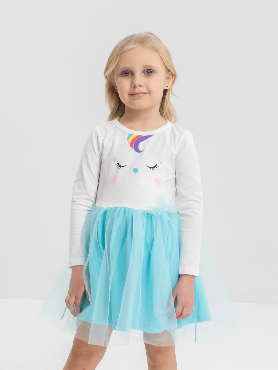 Бирюзовый платье для девочки, с длинным рукавом, 3-7 лет