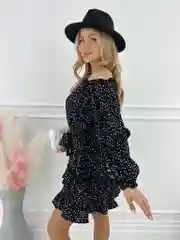 Черный платье в горошек, с воланами