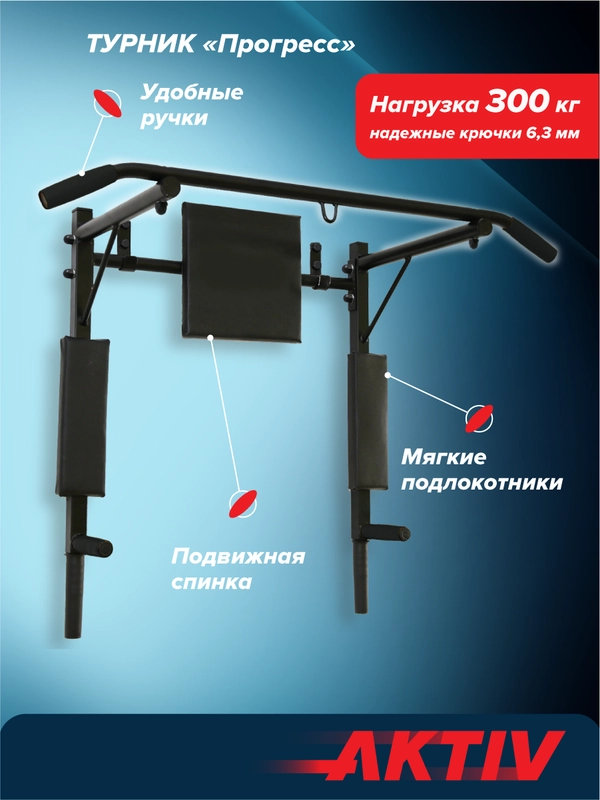 Турник Absolute Champion "Прогресс" черный разборный Aktiv, 3 в 1, усиленный, 300 кг