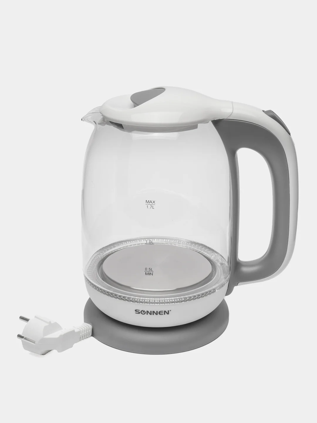 Чайник SONNEN KT-1792, 1,7л, 2200Вт, закрытый нагр. элемент, стекло, белый, подсветка