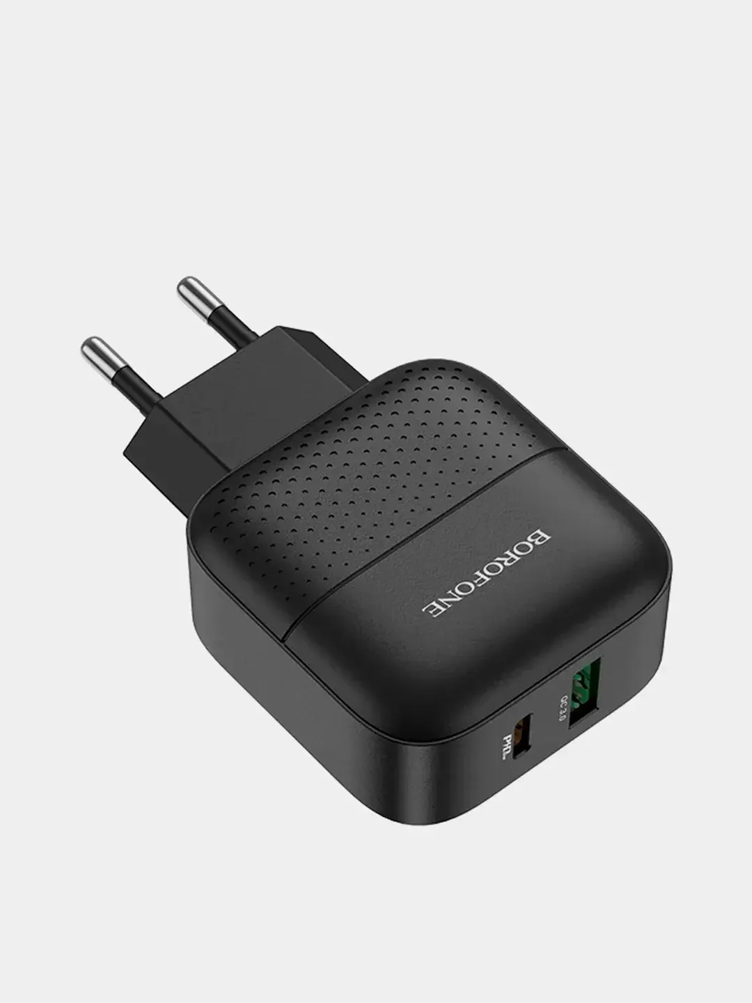 Черный зарядное устройство Borofone BA46A USB + Type-C PD (быстрая зарядка 3.0, 3A, 18W)