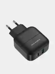 Черный зарядное устройство Borofone BA46A USB + Type-C PD (быстрая зарядка 3.0, 3A, 18W)