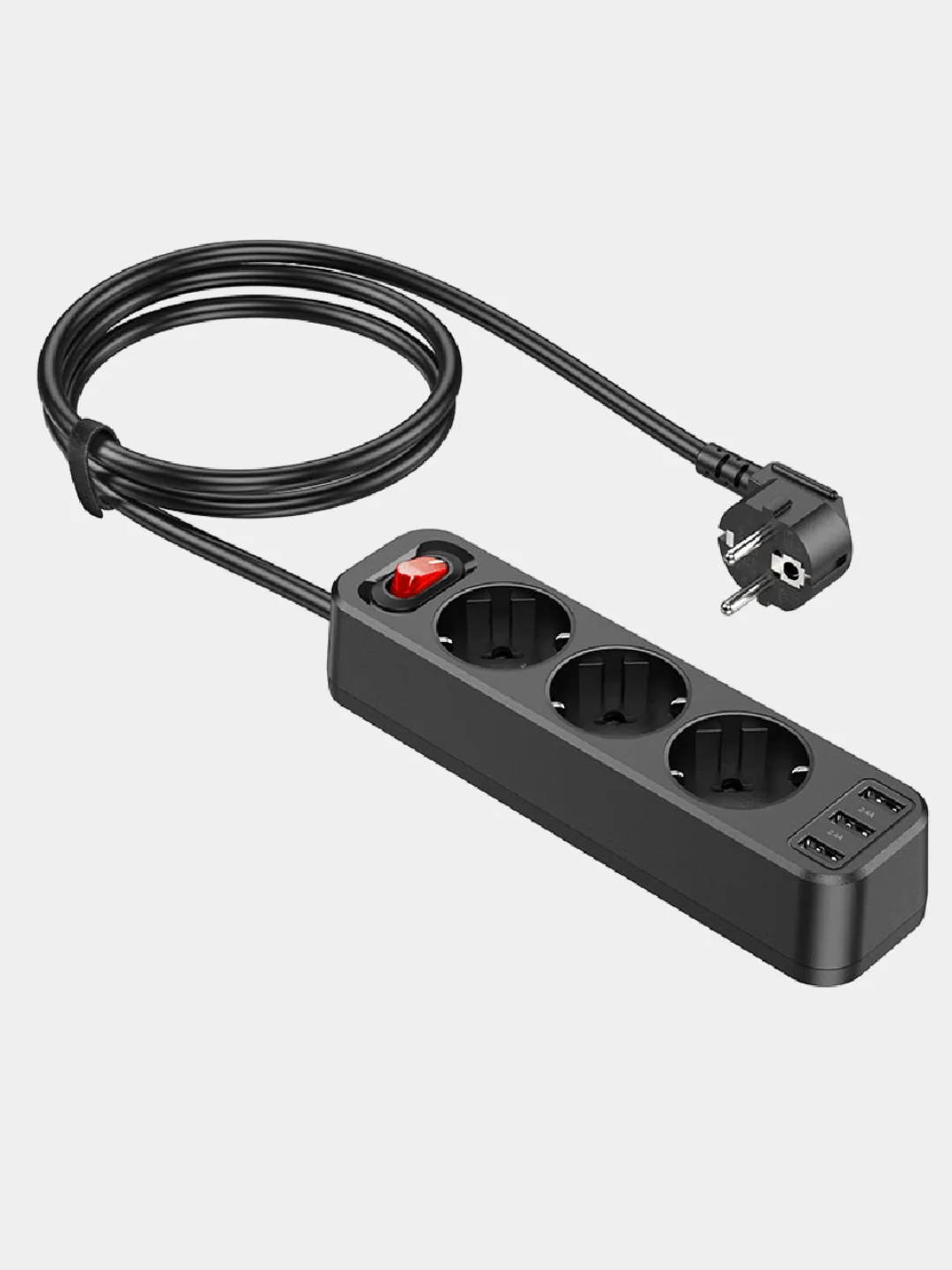Черный сетевой фильтр HOCO NS2, 3 гнезда, 3 USB, 1.8 м, 4000W