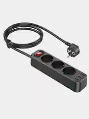 Черный сетевой фильтр HOCO NS2, 3 гнезда, 3 USB, 1.8 м, 4000W