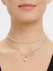 Серебряный двойная цепочка женская, с искусственным жемчугом