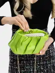 Лайм женская кожаная сумка, с ручками из бисера