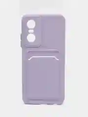 Сиреневый силиконовый чехол для Tecno POP 6 Pro (Техно Поп 6 Про), с карманом для карт, прозрачный